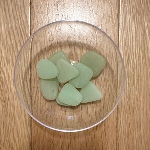 Green sea glass style beads - qty 9